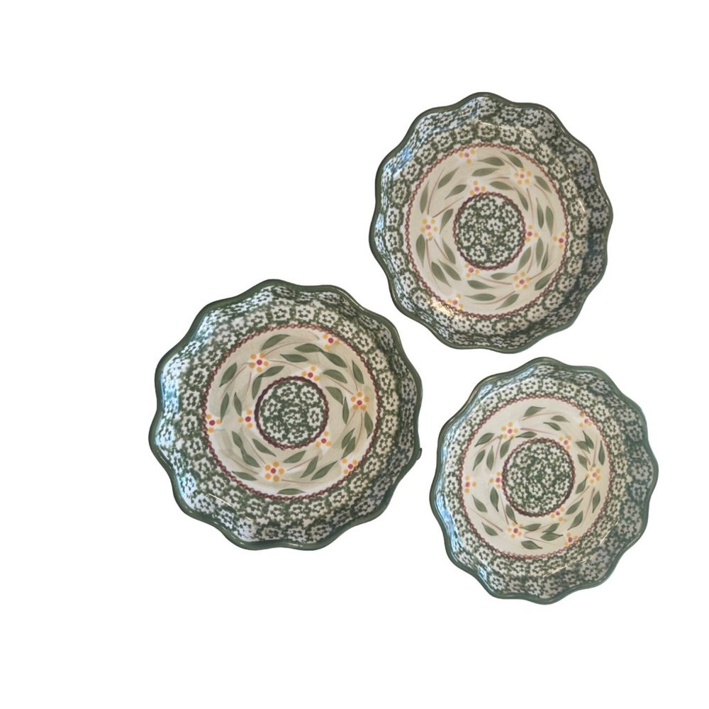Temptations Old World Green 8” Fluted Side‎ Plates Set of 3